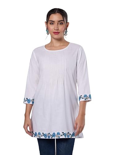 Image of Amazon Brand - Myx Women Pure Cotton Embroidered Short Kurti | Tunic | Short Kurta (Available in Plus Sizes)