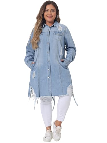 Agnes Orinda Jean Jacket for Women Plus Size Distressed Long Sleeve Oversized Denim Trucker Jackets3