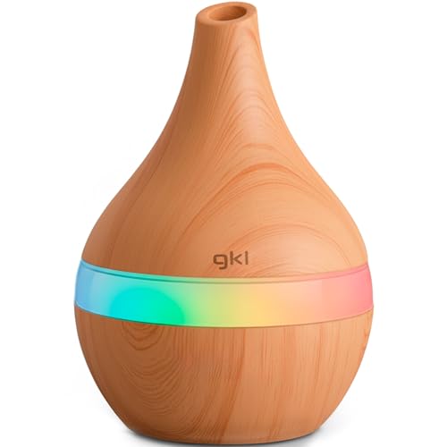 GKL Humidificador y difusor de Aroma Blanco 300 ml Pearl Mist. Ultra silencioso,Apagado Automático. aromatizador Aceites Esenciales con conexión USB para Hogar, Oficina, SPA 7 Colores led DIF-300M