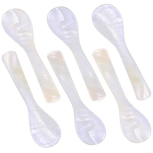 HJZHII 6 Stück Kaviarlöffel, Perlmutt Muschel Löffel mit Hand Craft Round Handle für Eiscreme, Eier, Kaffee, Salz, Zucker, Kuchen,...