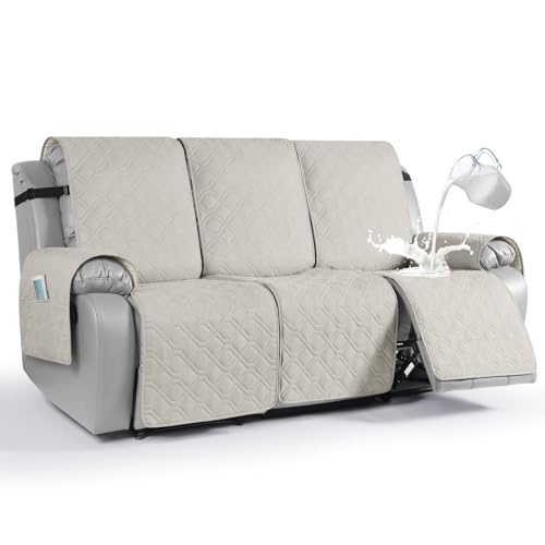Image of VANSOFY Waterproof Recliner Couch Covers Washable, Beige,3 Seater | 1-Piece, Non-Slip with Elastic Straps, Sofa Cover with Pocket for Dogs, Pets