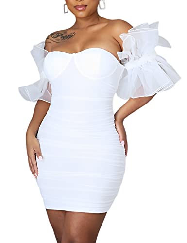 amazon white bodycon dress Amazon.com: DTMCV Sexy White Dresses for Women Bodycon Off Shoulder Short  Mesh Sleeve Cocktail Party Dress White X-Small : Clothing, Shoes & Jewelry