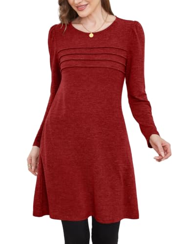 Image of OFEEFAN Womens Long Sleeve Tunic Dress Fall Fashion Sweater Dress with Pockets Pleated Front Casual Winter