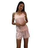 Conjunto Pijama Lencero Homewear 2 Piezas - Top de Tirantes y Short (M, Rosa)