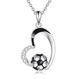 Grmdit Collar de fútbol de plata de ley S925 con colgante de corazón de fútbol para mujer, joyería deportiva de fútbol 3D, regalos para jugadores, amantes del sofá, plata de ley, sin piedras preciosas