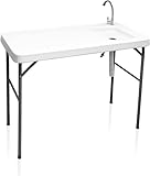 CAMP SOLUTIONS Fish Cleaning Table with Sink and Faucet, Portable Folding Camping Sink Table, Heavy Duty Fillet Table with Hose Hook Up, for Dock Beach Patio Picnic…