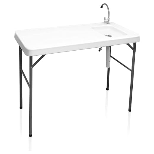 CAMP SOLUTIONS Fish Cleaning Table with Sink and Faucet, Portable Folding Camping Sink Table, Heavy Duty Fillet Table with Hose Hook Up, for Dock Beach Patio Picnic…