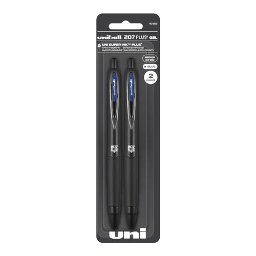 uniball 207 PLUS+ Retractable Gel Pen, Medium Point (0.7mm), Blue, 2 Pack