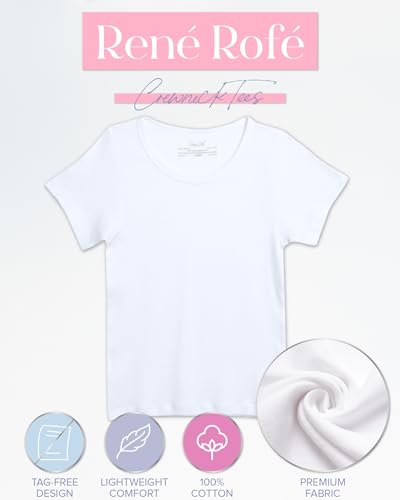 Rene Rofe Girls' Undershirt - 3 Pack Soft and Breathable No Show Crewneck Cotton Shirt - Basic Tee Shirts for Girls (2T-14)2