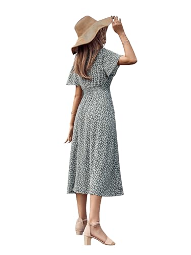 Floerns Women's Casual Floral Print Crewneck Short Sleeve A Line Boho Maxi Dress2