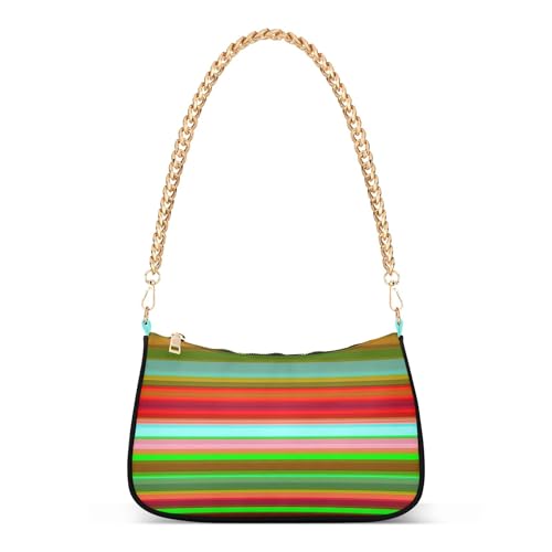 Horizontal Stripes Vibrant Green Hobo Totes Purse Bags Women Tote Handbags Retro Lady One Shoulder Bag Zipper Closure
