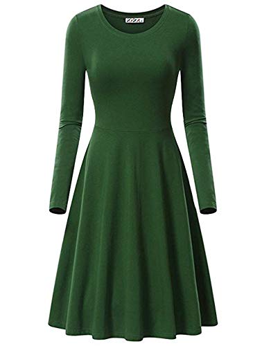 JIER Damen Langarm Rundhalsausschnitt Midikleid Knielänge Rundhals Stretch Basic Kleider Skaterkleider Lässiges Schlicht Ausgestelltes Midi A Line...