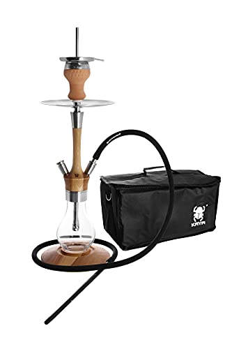 Kaya MADERA HOLZ SHISHA - 63 cm hoch - Holz Edelstahl V2A Wasserpfeife, 2 Anschlüsse + Zubehör (Esche/Eiche)