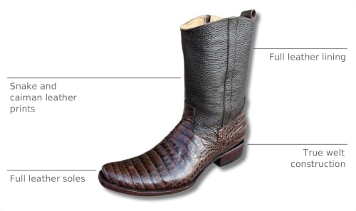 Image of Men's Alex Exotic Caiman Python Western Cowboy Boots Square Toe Pull On Tall Shaft bota de vaquero para hombre