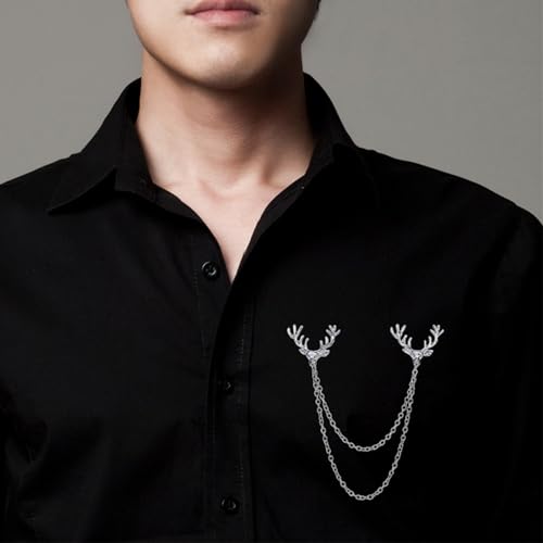 Image of JinYu 10pcs Hollow Pattern and Angle Triangle Collar leaf Brooch Antler with hanging chains Gold and Silver for Men Women