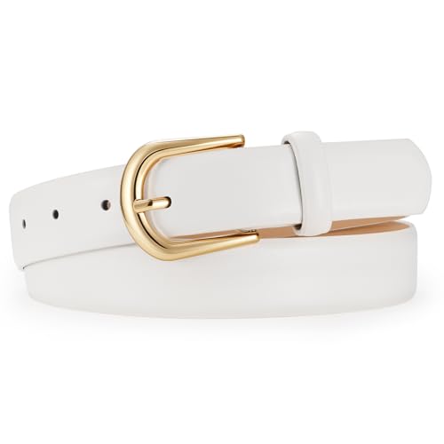 JASGOOD White Belt Women Belts for Jean Pants with Gold Buckle Fashion Ladies Waist Belt Trend Belts