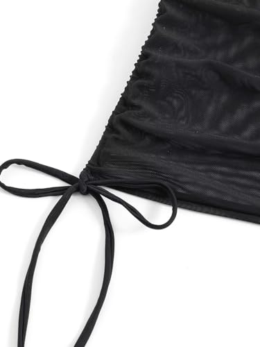 Women's Mesh Sheer Drawstring Solid Summer Bikini Cover Up Skirt4