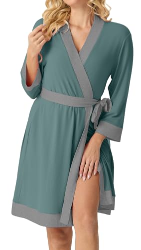 Image of PrinStory Womens Robe Knit Kimono Bathrobe Lightweight Soft Sleepwear Knee Length Lounge Robes