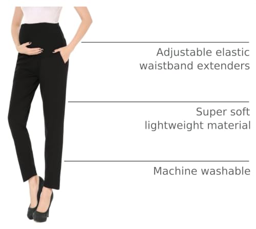 Image of Maternity Pants Work Over The Belly with Pockets, Womens Pregnancy Dress Pants Office Clothes Trousers Stretch Summer