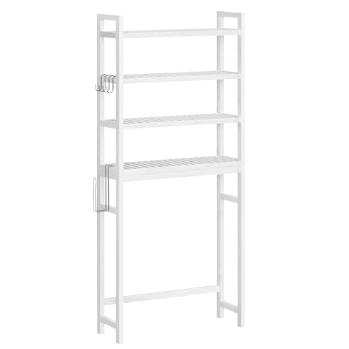 SONGMICS Toilettenregal, Badezimmerregal, 4-stöckiges Badregal, verstellbare Ablagen, platzsparend, geeignet für die meisten Toiletten, wolkenweiß BTS041W01