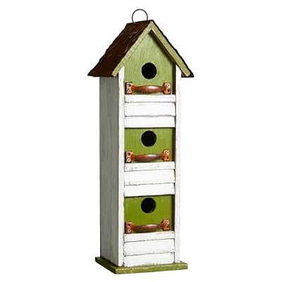 Glitzhome 18" H Hanging Birdhouse Distressed Solid Wood Cottage with Shutter Texture Decorative Garden Bird House for Outdoor