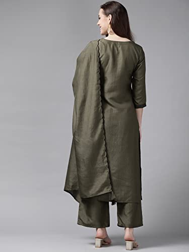 Image of INDO ERA Women's Polyester Solid Straight Kurta Palazzo With Dupatta Set(IE26KH9PK1836)