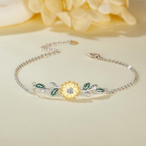 Sunflower Bracelet 925 Sterling Silver Leaf Bracelets Yellow Flower Bracelet Chain Sunflower Jewelry Gifts for Women Mom Wife3