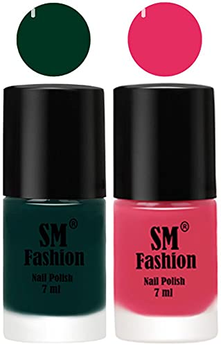 Image of Long Lasting Nail Polish | Nail Paint Combo 7 ml Each) - Set of 2 Dark Green-Dark Rose Pink