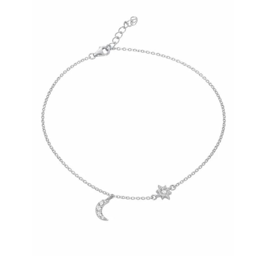 925 Sterling Silver Moon Star Charm Anklet For Women & Girls | Valentine Gift Jewellery-image-12
