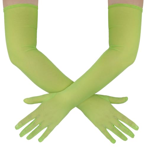 Lystaii Women Long Tulle Mesh Sheer Gloves Costume Opera Wedding Party Halloween 1920s Dance Bridal Gloves (Green)
