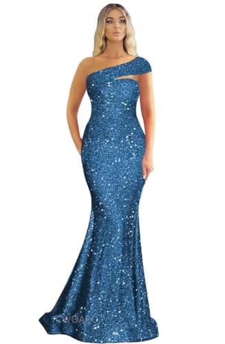 Image of One Shoulder Sequin Prom Dresses Long Sparkly Mermaid Evening Gowns for Women Bodycon Formal Dresses 2025