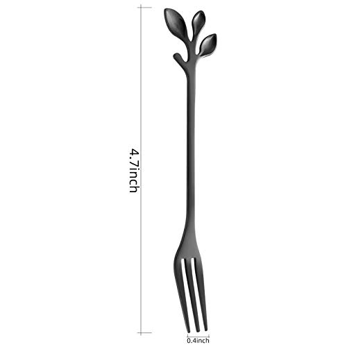 AnSaw 10-Piece Black Mini Leaf Dessert Forks Set - 4.7" Elegant Stainless Steel Fruit, Appetizer, Cake & Salad Forks - Perfect for Cocktail Parties & Home Use