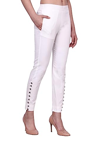 Image of POPWINGS Women Casual Mid Rise Stretchable Red Cotton Trouser