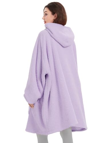 Image of KFUBUO Sherpa Wearable Blanket Hoodie Adult Oversized Sweatshirt Blanket Gifts for Women