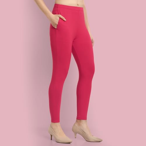 Image of ONE SKY Women Ankle Length Leggings | Premium Cotton Modal Spandex Blend | High Waist Stretchable & Bio-Washed Fabric | Colour-Lock | Ethnic Leggings for Women