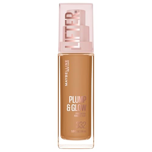 Image of Maybelline Lifter Plump & Glow Foundation, Liquid Foundation with 2% Niacinamide + Hyaluronic Acid, Plumping and Brightening Face Makeup, 332, 1 Count