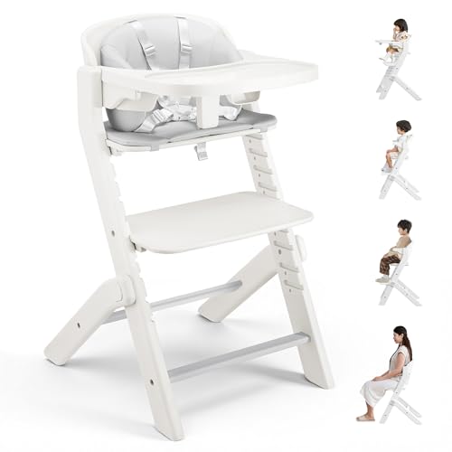 Amazinglife Baby High Chair 3 in 1, Convertible Growth High Chairs for Babies, Feeding Highchairs for Babies and Toddlers, Adjustable Ten Different Heights, Suitable for All Ages, White