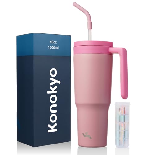 Image of Konokyo 40 oz Tumbler with Handle and Straw, Insulated Water Bottle