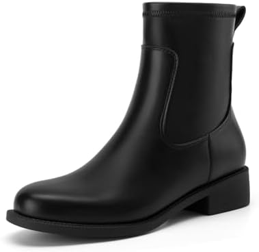 Athlefit Women's Ankle Boots Chunky Low Heel Fashion Round Toe Side Zipper Short Chelsea Boots