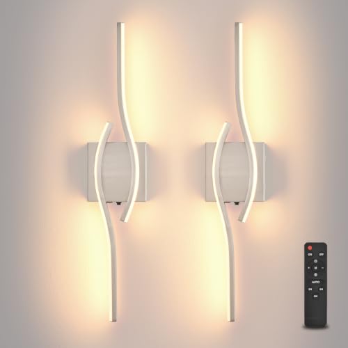 Image of Battery Operated Wall Sconce, Brushed Nickel USB Rechargeable Wireless Sconces set of 2, LED Dimming Wall Lamp 3 Color /Timer /Memory, Silve 23.6 Inch Wall Lights for Bedroom Living Room Hallway