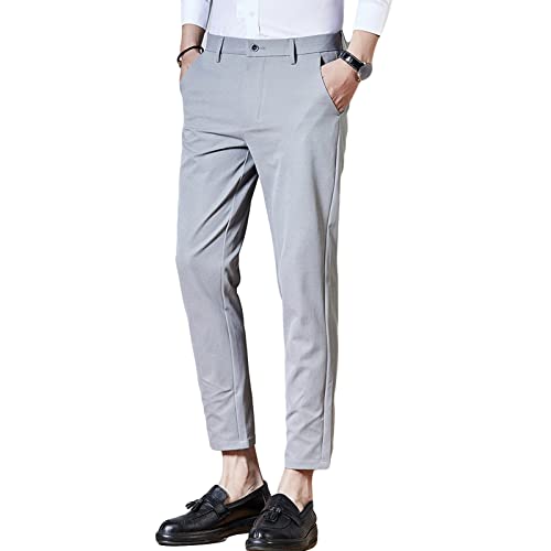 Maiyifu-GJ Men's Slim Fit Stretch Pant Solid Color Skinny Tapered Suit Pant Lightweight Wrinkle Resistant Business Trousers (Light Grey,30)