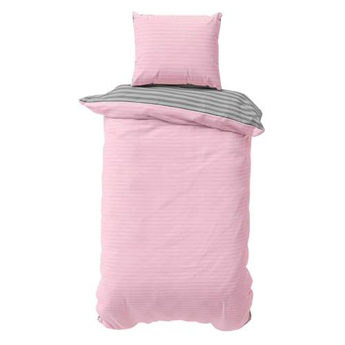 Bettwäsche 155x220 cm 2 teilige Bettbezug Set Rosa Grau Damast Stripe Wendebettwäsche Bettwaren 70{bf1d4b978fec6a9e3c7148f3c2ca755bf6a372498a442bafb67c44dcf5cab150} Baumwolle 30{bf1d4b978fec6a9e3c7148f3c2ca755bf6a372498a442bafb67c44dcf5cab150} Polyester
