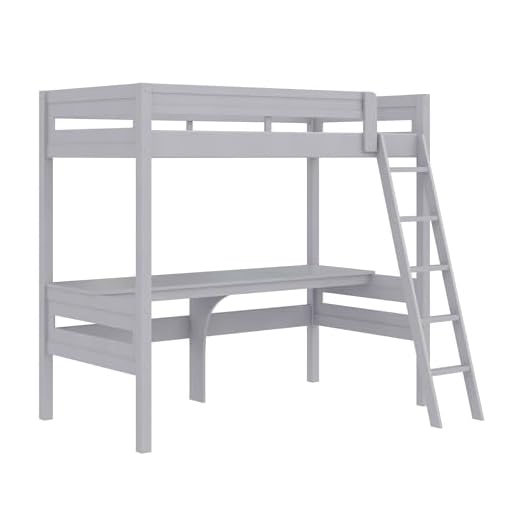 Dorel Living Harlan Wood Bed with Ladder and GuardRail, Twin, Gray Loft