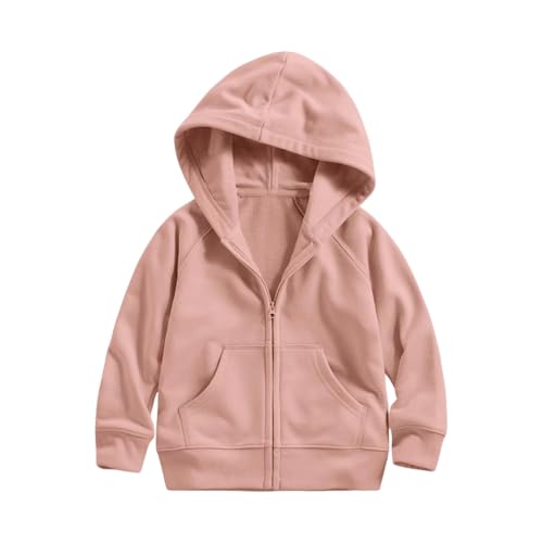 Saubeou Hoodies for Teen Girls Raglan Long Sleeve Zip Up Hoodie Loose Fit Basic Casual Hooded Sweatshirt Jacket Size 2-13T Pink girls sweatshirt Size 2-3 - image 4