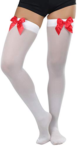 Image of ToBeInStyle Women's Opaque Long Thigh High Stockings w /Decorative Front Satin Bow