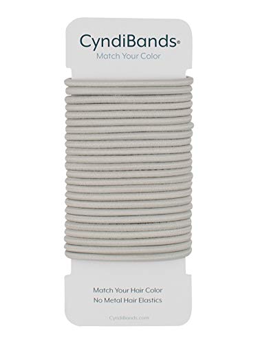 Cyndibands Light Gray Pearl Platinum No-Metal 4mm 1.75 Inch Elastic Hair Ties Color Match Ponytail Holders - 24 Count