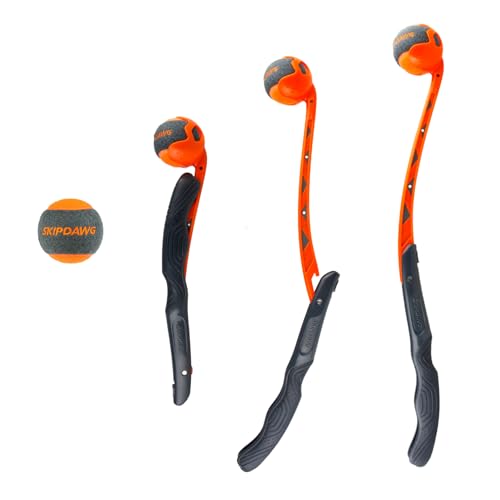SKIPDAWG Pallina per cani, lanciatore, giocattolo per cani, palla da tennis inclusa