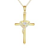 KECHO 14K Solid Gold Opal Cross Necklace for Women Cross Pendant Wedding Necklace Real Gold Cross Jewelry for Her