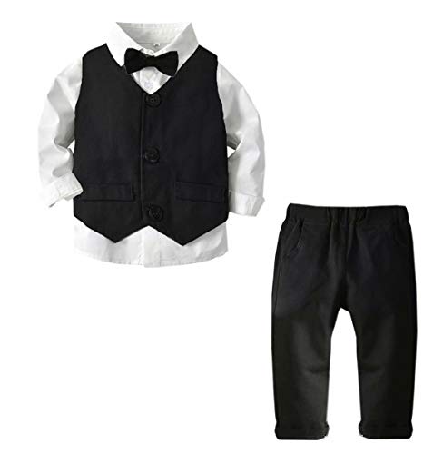 Baby Boy's Tuxedo Clothes, 3 Pieces Fall Winter Outfit, Long Sleeves Button Down