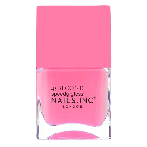 Nails Inc 45 Second Speedy Gloss, Taylor, Pink, Neon, Glossy, No Chip, Long Lasting, Quick Dry, Air Dry, Professional Manicures & Pedicures, Fingernails & Toenails, Vegan Nail Polish, 0.47 Fl Oz